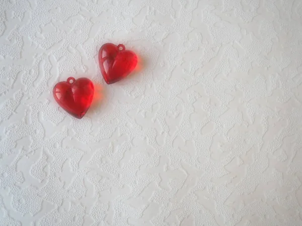 Coração Dos Namorados Corações Transparentes Plástico Vermelho Cartão Com Fundo — Fotografia de Stock