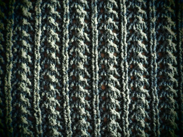 緑の糸のニットパターン ラッシュマシンや手編み 秋から冬の間暖かいワードローブ フロント プルループでニット 混練法 波状弾性 — ストック写真