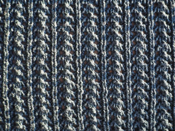 Knitted Pattern Blue Yarn Lush Machine Hand Knitting Warm Wardrobe — Stock Photo, Image