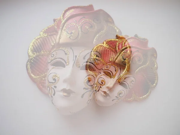 Beyaz Arka Planda Karnaval Maskeleri Karnaval Festivali Kostüm Elemanı Pastel — Stok fotoğraf