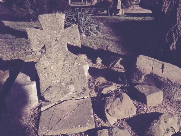 Cruza Headstone Cemitério Cristão Católico Monumento Pedra Torto Sepultura Desconhecida — Fotografia de Stock