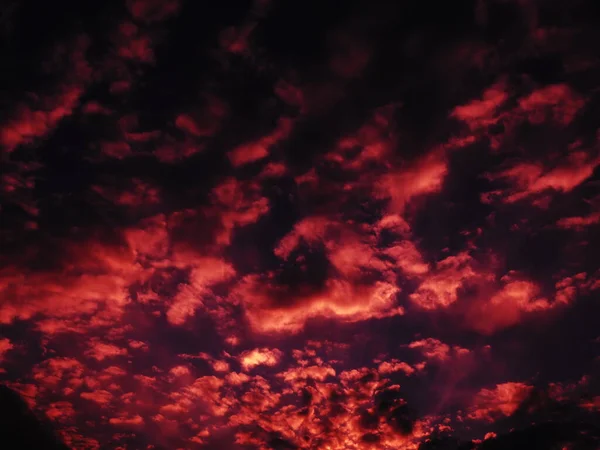 Red purple pink sunset sky cloud. Dramatic sunset sky. Wonderful sunset. Clouds in the evening sky. The sun\'s rays pierce the clouds. Beautiful landscape. The sun goes down.