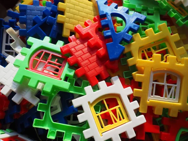Children Designer Toy Plastic Bright Multi Colored Blocks Playing Developing — Stock Photo, Image