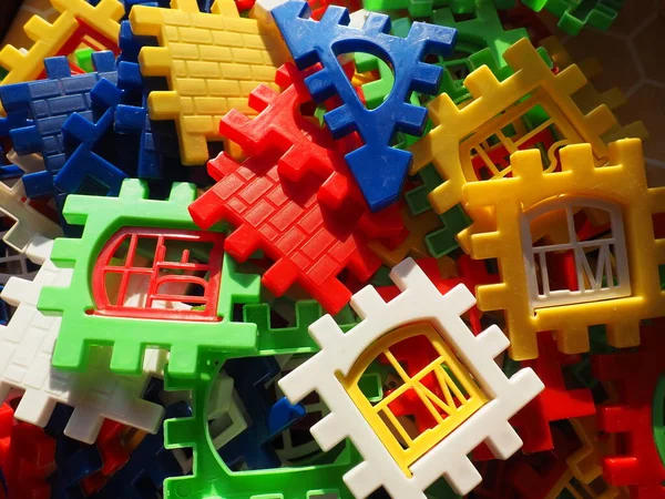 Children Designer Toy Plastic Bright Multi Colored Blocks Playing Developing — Stock Photo, Image