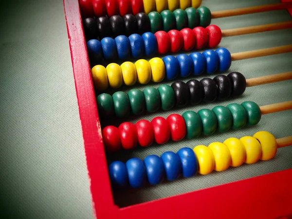 Education Concept Abacus Many Colorful Beads Red Blue Green Black — Stock Photo, Image