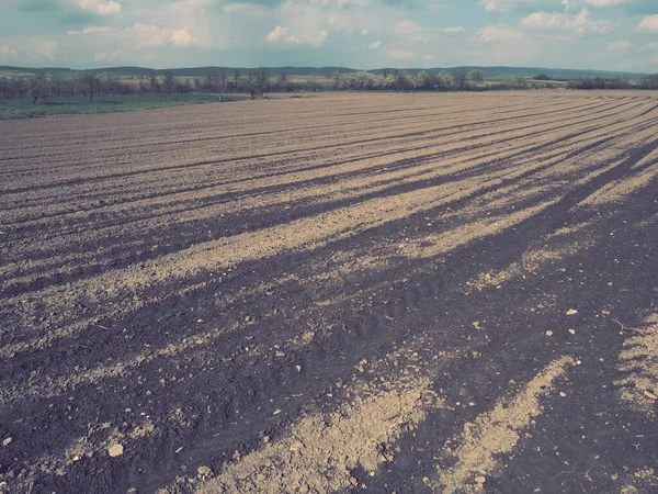 Landschaft Mit Landwirtschaftlichen Flächen Gepflügt Für Die Ernte Vorbereitet Agrarlandschaft — Stockfoto