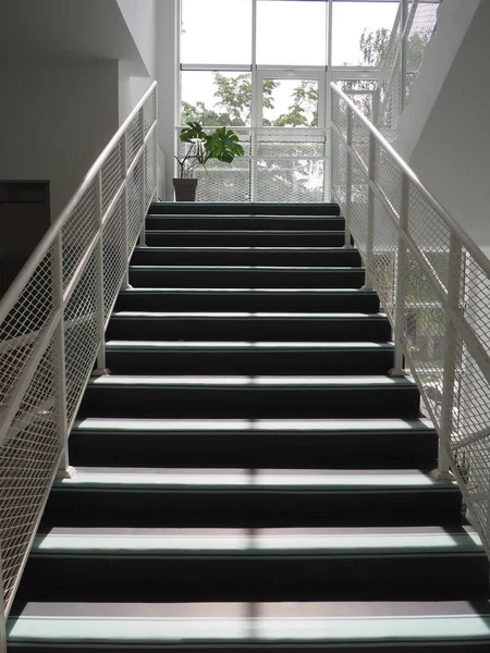 Staircase School Interior New Modern School Steps Handrails Sunshine Large — Zdjęcie stockowe