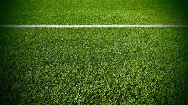 soccer field for championship.The marking of the football field on the green grass. White line. Football field area. Dark vignetting around the edges.