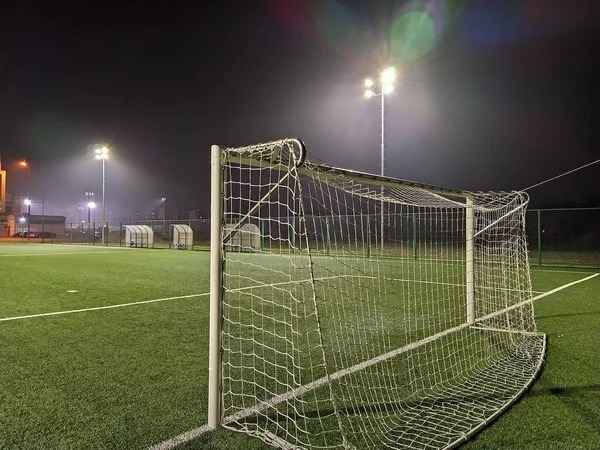 Στάδιο Φώτα Και Λάμψεις Αδειάστε Όμορφο Γήπεδο Ποδοσφαίρου Λαμπερά Φώτα — Φωτογραφία Αρχείου