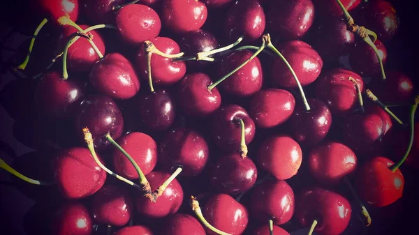 Kersenachtergrond Sappige Rijpe Heerlijke Kers Zoete Kers Close Van Boven — Stockfoto