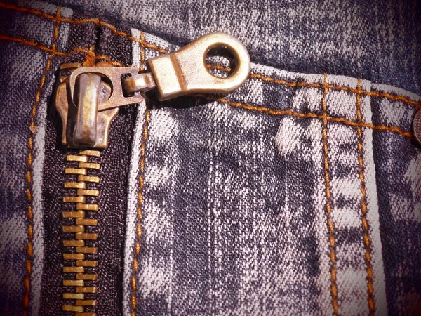 Denim Cerca Con Costuras Cerraduras Vaqueros Muy Mal Gastados Cerradura — Foto de Stock