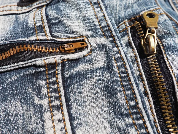 Close Jeans Mit Nähten Und Schlössern Sehr Schäbig Getragene Jeans — Stockfoto