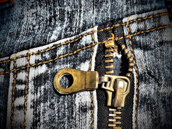 Denim Cerca Con Costuras Cerraduras Vaqueros Muy Mal Gastados Cerradura — Foto de Stock