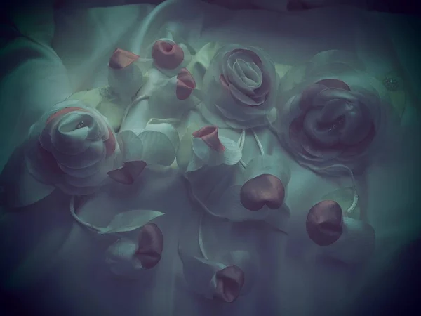 Весільні Квіти Тканини Прикраси Весільної Сукні Нареченої Вінтажний Стиль Розмите — стокове фото