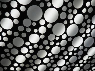 Soyut büyük ve küçük beyaz ve gri daireler. Soyut ışık şeritleri. UFO ve şehirleşme teması.