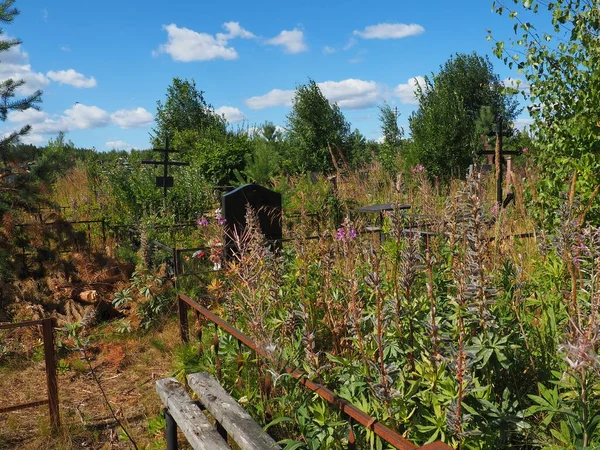 Кладбище Каменными Памятниками Старое Заброшенное Кладбище Второй Половине Дня Летом — стоковое фото