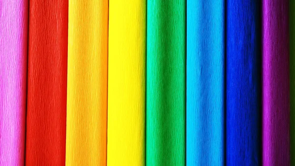 Bandera del orgullo por Gilbert Baker. Símbolo de la comunidad LGBTI en general. El papel crepé está disponible en rosa, rojo, naranja, amarillo, crepé, azul, morado y magenta. Fondo colorido para los eventos del Orgullo — Foto de Stock
