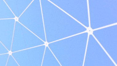 Blockchain ağı ve internet. Mavi arka planda beyaz çizgiler ve birbirine bağlı noktalar. Bir molekül veya maddenin kimyasal yapısı. Fiziksel durum. Etkileşim kavramı. Soyut desen