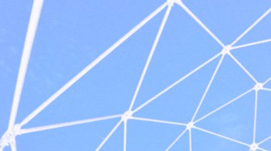 Blockchain ağı ve internet. Mavi arka planda beyaz çizgiler ve birbirine bağlı noktalar. Bir molekül veya maddenin kimyasal yapısı. Fiziksel durum. Etkileşim kavramı. Soyut desen