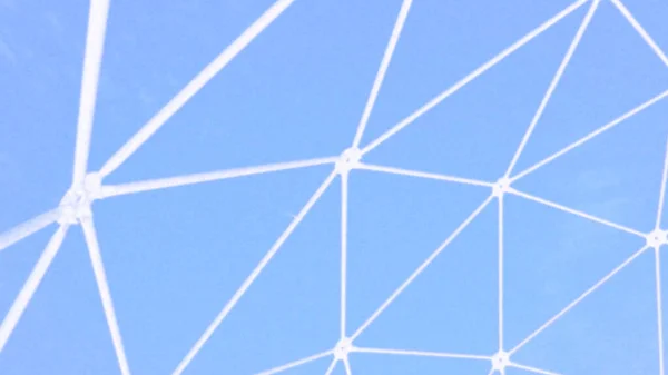 Rede Blockchain e internet. Linhas brancas e pontos conectados em um fundo azul. Estrutura química de uma molécula ou substância. Condição física. Conceito de interação. Padrão abstrato — Fotografia de Stock