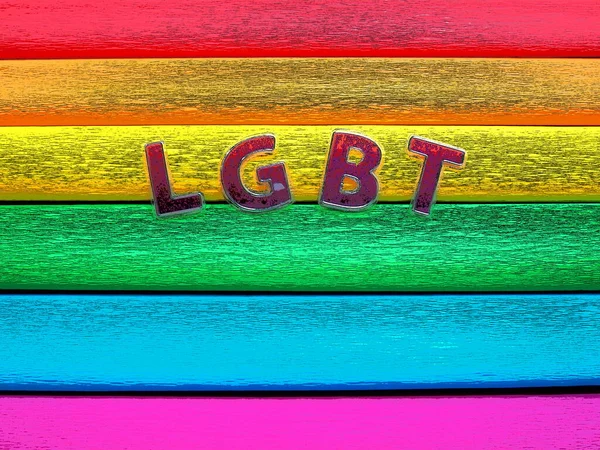 Abreviatura LGBT, texto da carta. Letras LGBT roxas no fundo da bandeira do arco-íris. Uma bandeira do arco-íris, a bandeira do orgulho. Símbolo comunitário LGBTQ. EuroPride 2022, ilustração estilizada — Fotografia de Stock