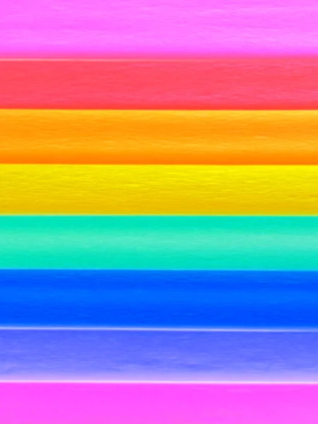 Bandera del orgullo por Gilbert Baker. Símbolo de la comunidad LGBTI en general. El papel crepé está disponible en rosa, rojo, naranja, amarillo, crepé, azul, morado y magenta. Fondo colorido para los eventos del Orgullo — Foto de Stock