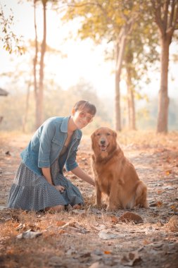 Golden retriever köpek ve güzel kadın