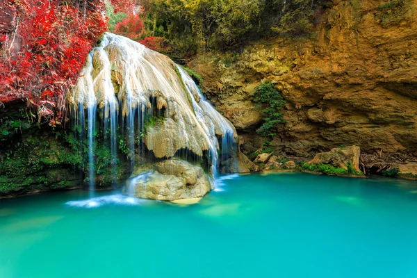 Wonderful waterfall with colorful tree in thailand — Stock Photo, Image