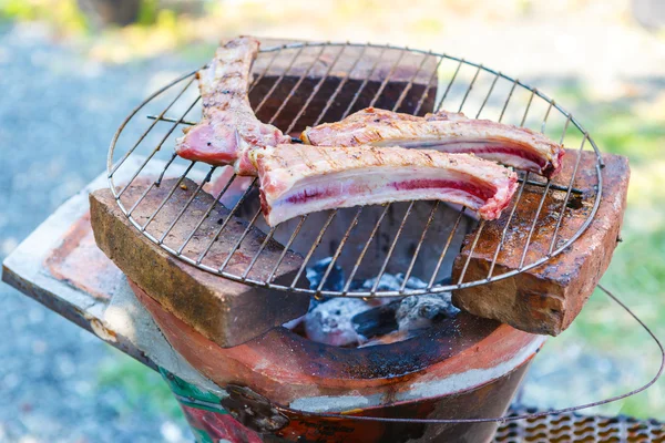 Thai style Bar-B-Q or BBQ with kebab cooking — Stock Photo, Image