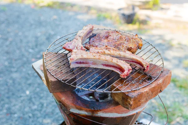 Tajski stylu Bar-B-Q lub grill kebab gotowania — Zdjęcie stockowe