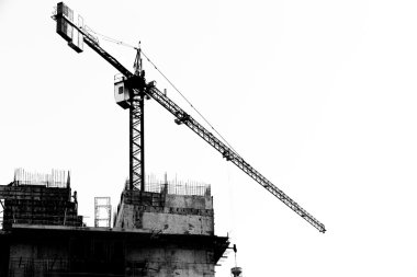 Şantiye siluet zemin üzerine vinç ile