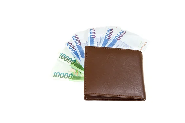 Korea money in brown purse — Stock Photo, Image