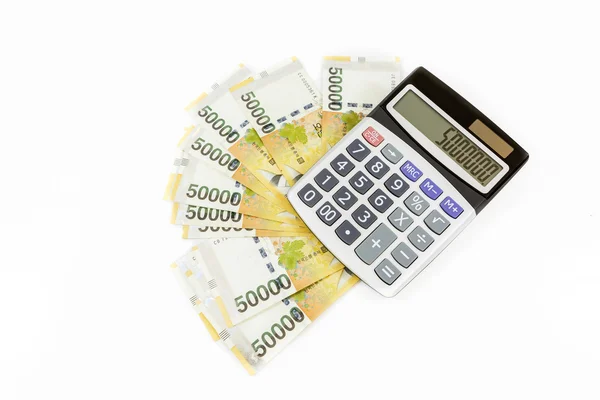 Korea money with calculator — Stock Photo, Image