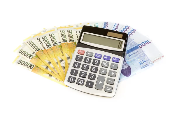 Korea money with calculator — Stock Photo, Image