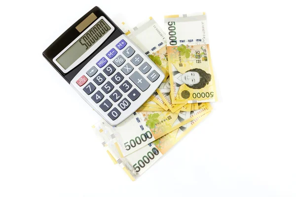 Korea dinero con calculadora — Foto de Stock