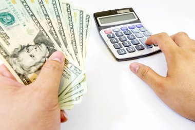 Finans ve bankacılık a hesap makinası ve para ile