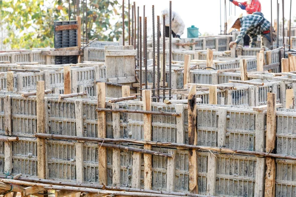 Tondino d'acciaio della fondazione per la costruzione della casa — Foto Stock