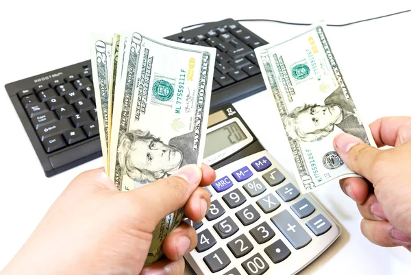 Finance and banking with a calculator and money — Stock Photo, Image