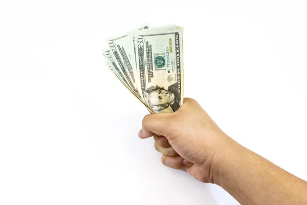 Dollars money in hand on white background — Stock Photo, Image