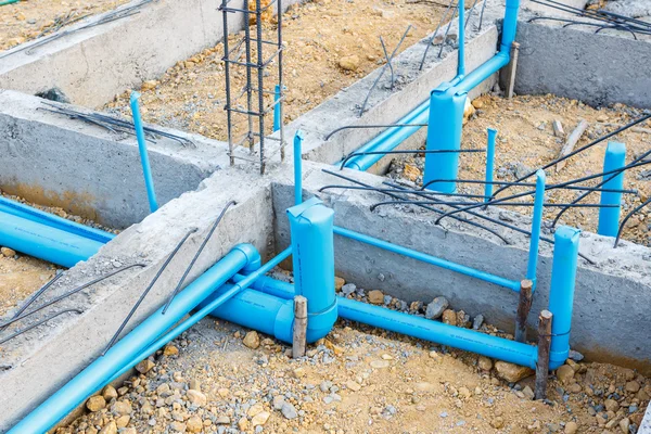 Foundation for house building with plumbing system — Stock Photo, Image
