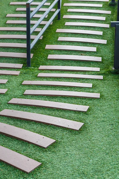 Staircase artificial grass with wooden — Stock Photo, Image