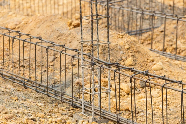 Fundação haste de aço para a construção da casa — Fotografia de Stock