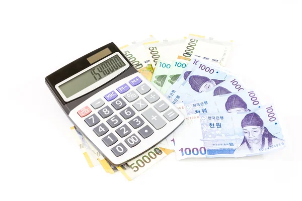 Korea money with calculator — Stock Photo, Image