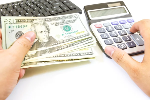 Finance and banking with a calculator and money — Stock Photo, Image