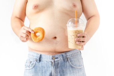 Fat man with donut and coffee clipart