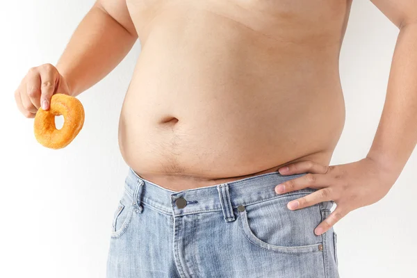 Hombre gordo con rosquilla — Foto de Stock