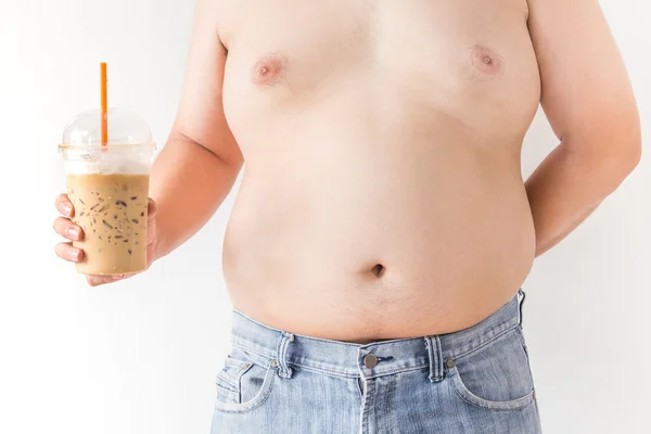 Hombre gordo con café — Foto de Stock