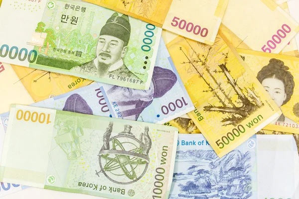Notas de moeda coreanas — Fotografia de Stock