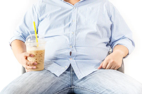 Hombre gordo con café — Foto de Stock