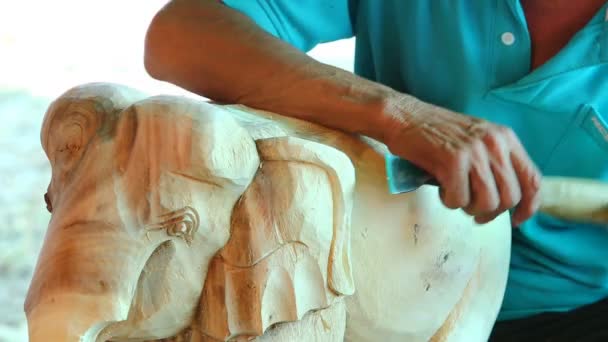 Hand of carver carving wood — Stock Video